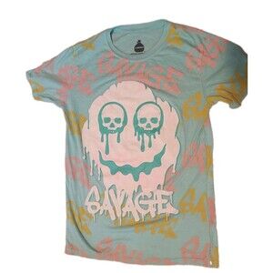 Launder Bailey Apparel Mens Savage Skull Graffiti Graphic T-Shirt  Blue/Green M